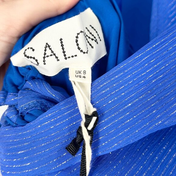 NWT Saloni Tamara Ruffle Metallic Pinstripe Maxi - Picture 9 of 13